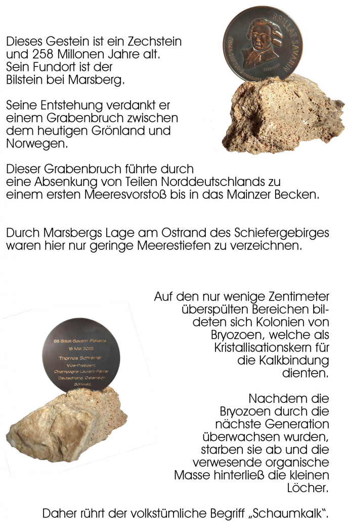 Beschreibung des Gesteins und Abbildung der Brillat-Savarin-Plakette